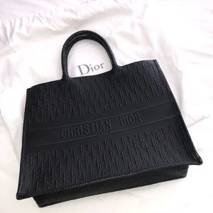 Dior black leather book tote.